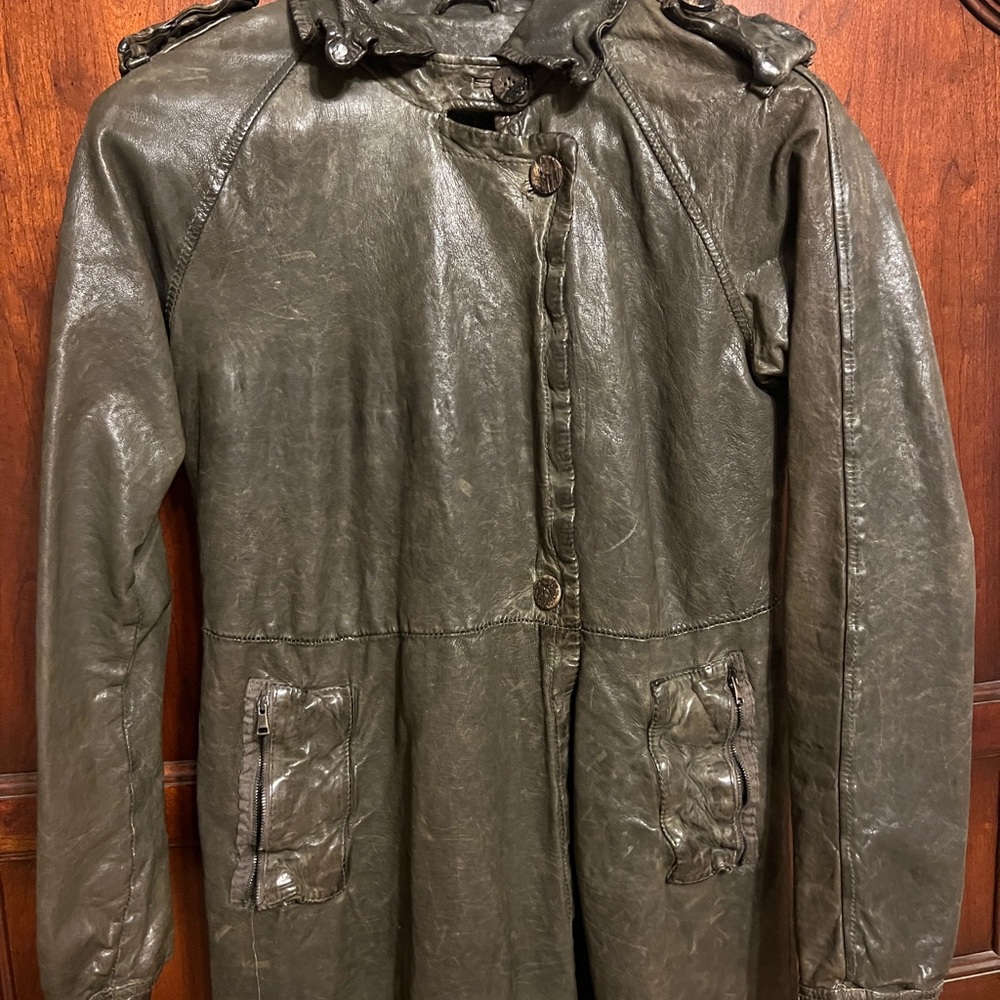 Giorgio Brato Grey Green leather coat